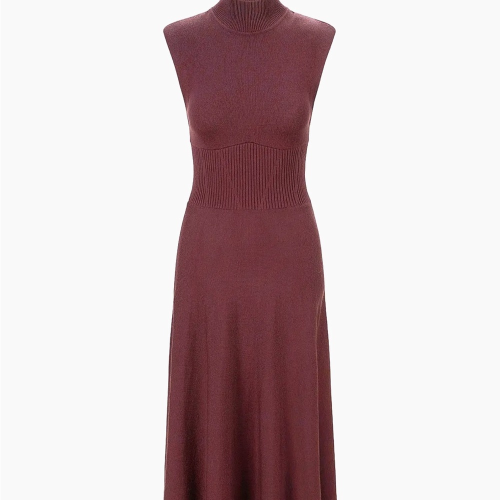 STAUD Lafayette Merino Wool Fit & Flare Maxi Dress (Merlot)